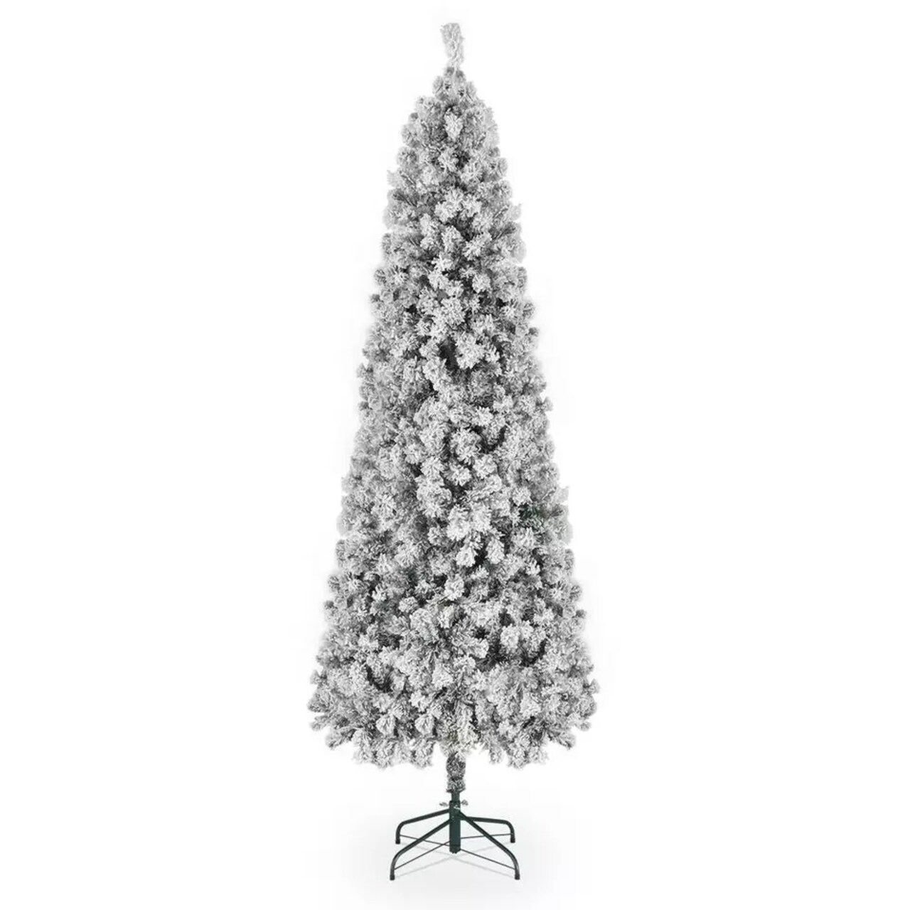 7.5Ft Pre-lit Artificial Pencil Christmas Tree Snow Flocked with 350 LED Lights